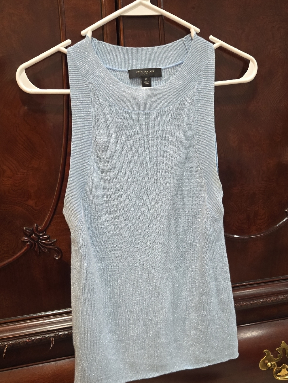 Ann Taylor Sleeveless Rib-Knit Tank Top in Light Blue